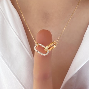 Interlocking Oval Necklace, Oval Interlocking Two Circle Linked Infinity Cubic Zirconia Interlocked Necklace For Best Friend Sister Necklace