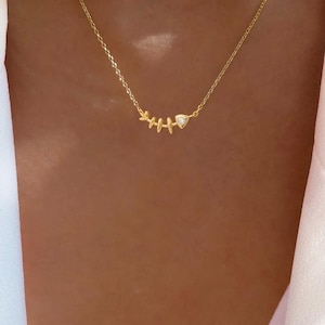 Dainty Fish Bone CZ Pendant Necklace: 18K Gold Dipped