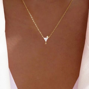 Tiny Cocktail Cubic Pendant Necklace 18K Gold Dipped Mini Cocktail Martini Wine Drink Glass Cubic Zirconia Small Cocktail Cup Charm Necklace