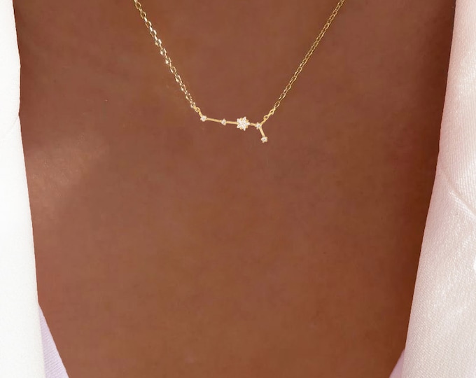 Aries Zodiac Necklace: 14K Gold Dipped CZ Constellation Pendant