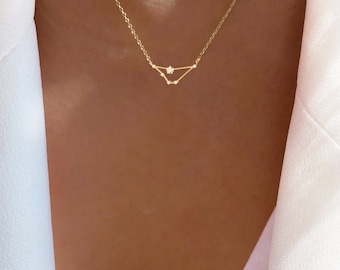 Capricorn Zodiac Necklace 14K Gold Dipped Cubic Zirconia Constellation