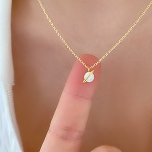 Tiny Opal Planet Necklace: Pearl Stone Circle Belt Charm 18K Gold Dipped