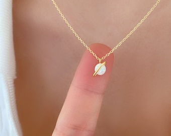 Tiny Opal Stone Circle Belt Charm Pendant Necklace 18K Gold Dipped, Mini Opal Stone Circle Charm Necklace Gold Silver Rose Gold Opal Stone