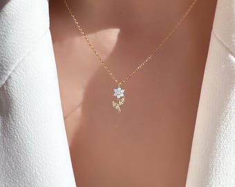 Tiny Daisy Necklace: 18K Gold Dipped Cubic Zirconia Flower Pendant