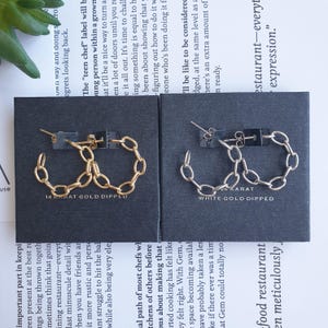 Chain Link Hoop Earrings 14K Gold Dipped, Oval Link Chain Circle Hoop Earrings Simple Medium Hoop Earrings Gold Silver Chain Link Open Hoop