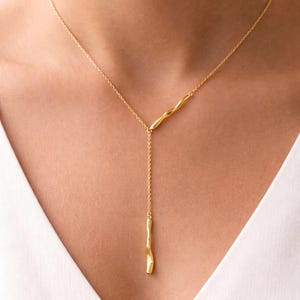 Lariat Y Double Irregular Long Bar Drop Necklace: 18K Gold Dipped