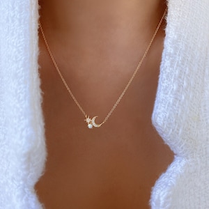 Tiny Crescent Moon Cubic Zirconia Opal Stone Necklace 18K Gold Dipped Moon Gemstone Crystals Cubic CZ Pendant Necklace Gold Silver Rose Gold