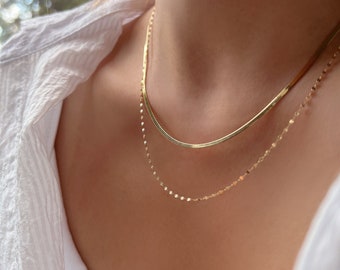 Solid 925 Sterling Silver Layered Necklace Set: Snake Chain & Thin Chain Layering Stacking