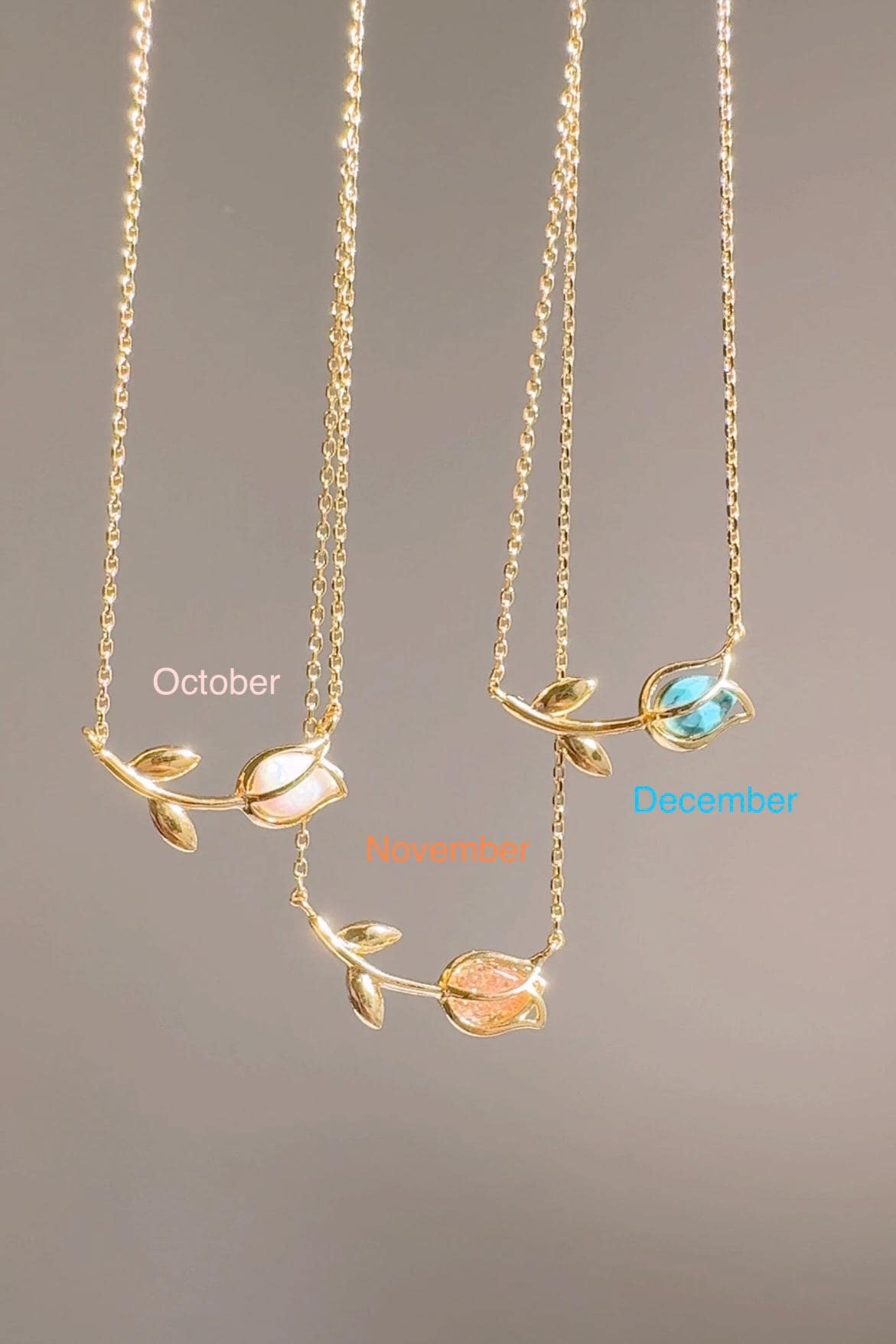 Dainty Tulip Wrap Necklace Birthstone Flower Tulip Wrap Necklace, Encased Tulip Wrap Necklace Birthstone Flower Necklace Gift Birthday Women