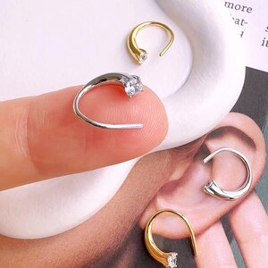 Dainty Solid 925 Sterling Silver Helix Open Spiral Hoop Earrings Cubic Zirconia Diamond Threader