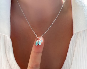 Tiny Opal Gemstone CZ 3 Stones Charm Pendant Necklace 18K Gold Dipped Three Stones Charm 3 Unique Stone in one Circle Pendant Necklace Gold
