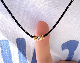 Rope Mixed Fabric Cord Thread Necklace Gold Cylinder Charms Adjustable Chain Black Navy