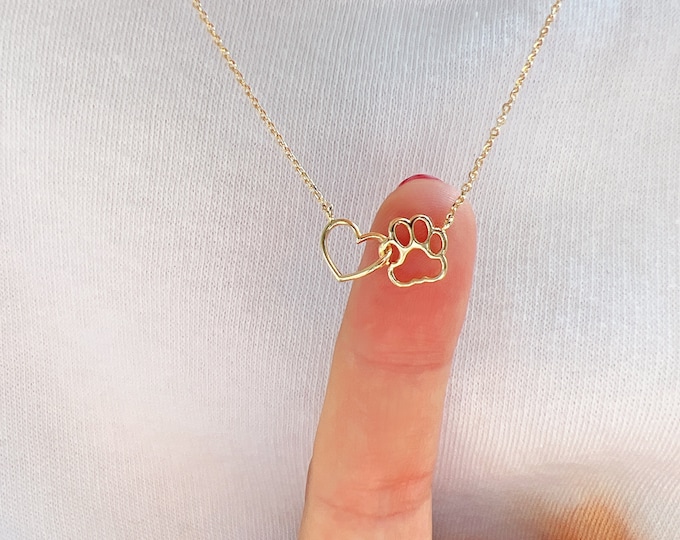 Heart & Paw Interlocking Linked Interlock Necklace: Dog Cat Pet Lover Gift 18K Gold Dipped