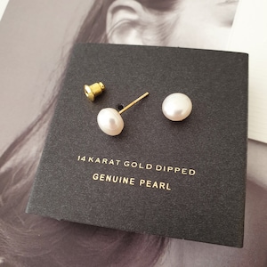 14K Gold Dipped Pearl Stud Earrings: Handmade Sterling Silver