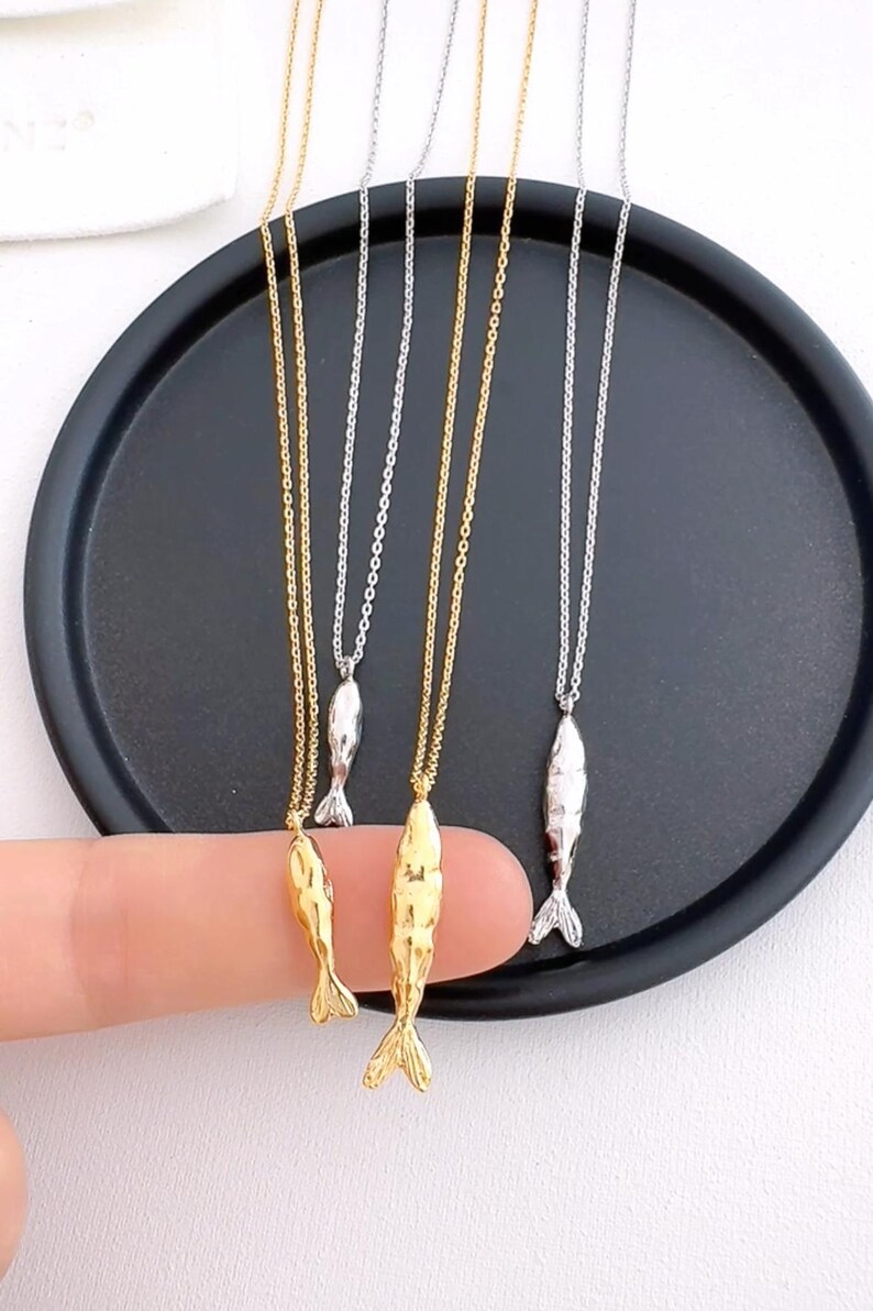 18K Gold Dipped Fish Pendant Necklace: Minimalist Sardine Anchovy ...