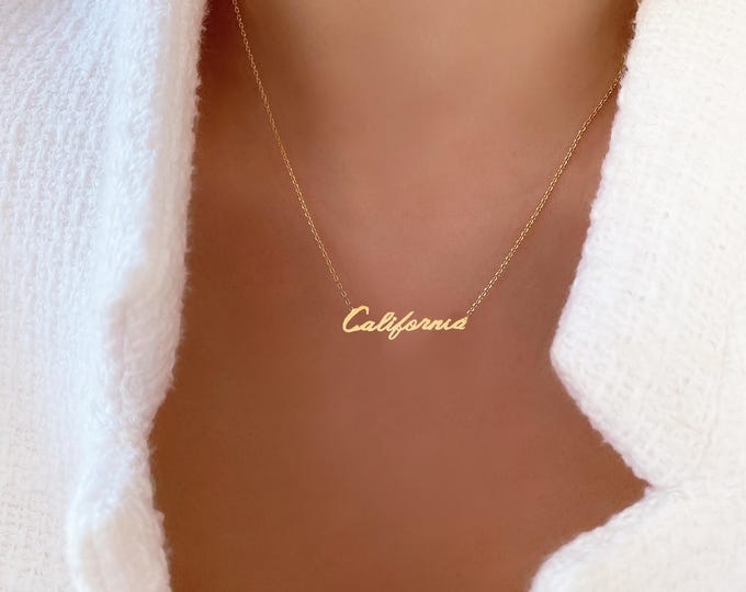 18K Gold Dipped California Script Necklace - Los Angeles