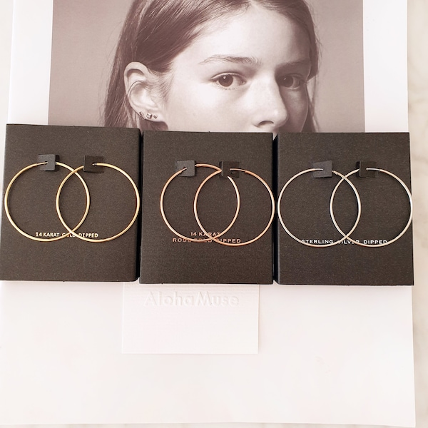 Endless Thin Hoop Earrings 14K Gold Dipped, Thin Circle Hoop Earrings Simple Medium Thin Hoop Earrings Gold Silver Rose Gold Minimalist Hoop