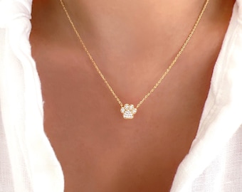 Paw Print Cubic Zirconia CZ Pendant Necklace 18K Gold Dipped Pet Dog Lover Necklace
