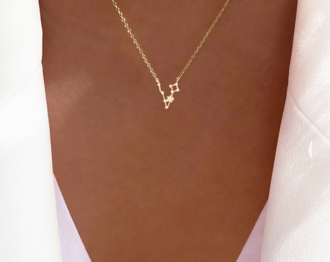 14K Gold Dipped Pisces Necklace: Cubic Zirconia Constellation Zodiac Pendant