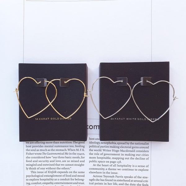 Thin Heart Hoop Earrings 14K Gold Dipped, Thin Heart Hoop Earrings Simple Medium Thin Heart Shape Hoop Earrings Minimal Earrings Silver Gold