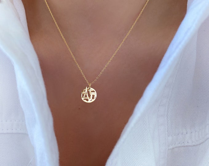 18K Gold Dipped Paris Eiffel Tower Necklace: Cut Out Coin Pendant