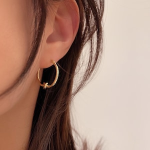 Knot Hoop Earrings 14K Gold Dipped, Minimalist Dainty Hoop Earrings Gold Knotted Hoop Earrings Gift for Love Knotted Knot Hoop Earrings Gold