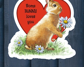 Valentinstag Digital STICKER, Printable, Kaninchen, ein Häschen liebt Dich, Hand illustriert, Kartenherstellung, Drucken und Schneiden, Clipart