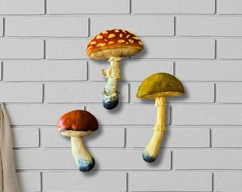 Hand-Sculpted Polymer Clay Mushroom WALL Hanging, Realistic Botanical Art