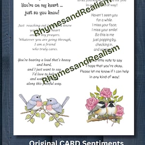 Original Caring For You Card Sentiments, Printable Rhyming Poems, PLUS Clipart (Digital Download)