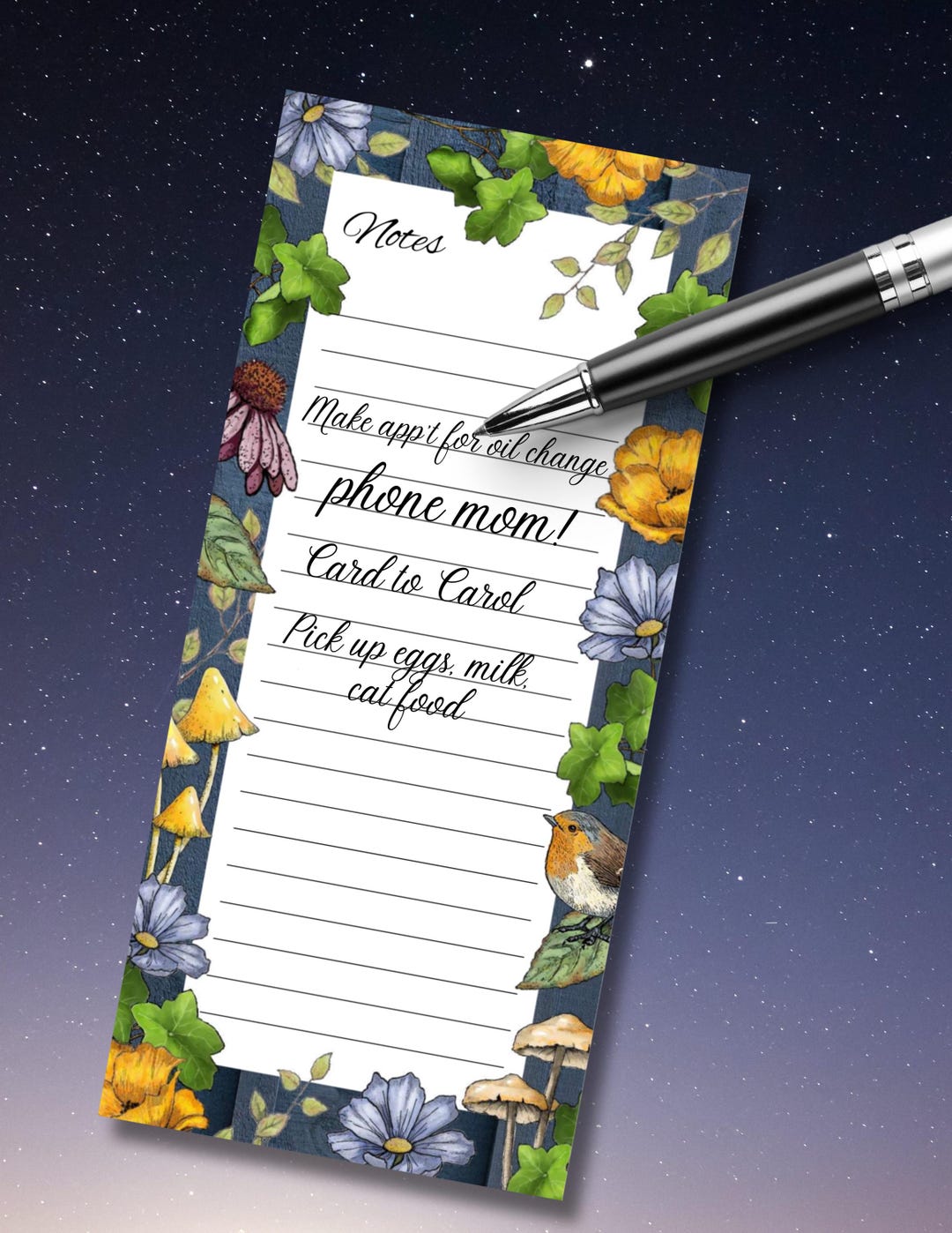 Botanical Notepad Botanical Notepad, Hand Drawn Art, Bird and Flowers, Ivy Leaves, Floral ...