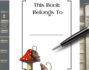 BOOKPLATES for KIDS Set of 10 or 20 MICE on Toadstool 3.5" x 5" Library Book Lover Reading Encourage Reading Educational Tool