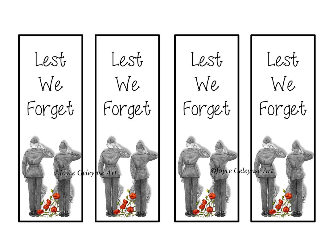 Bookmarks Lest We Forget Printable Remembrance Day - Etsy