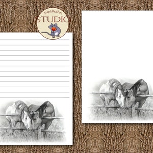 HORSE STATIONERY, Printable, Two Horses Nuzzling From Original Pencil ART Lined Unlined Letter Writing Commercial Use Digital