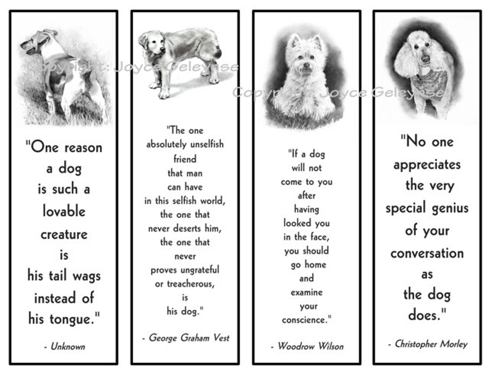 Printable Bookmarks, Dogs in Pencil With Quotes About Dogs, Black ...