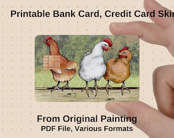 Printable Credit Card Skin, CHICKENS on Fence, PDF File (Various Formats) Commercial Use