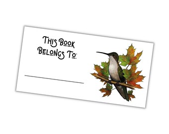Bookplates, Book Labels with Artwork of Hummingbird and Maple Leaves, Library, Book Lover, Option to Personalize, Peel and Stick, 40 Labels