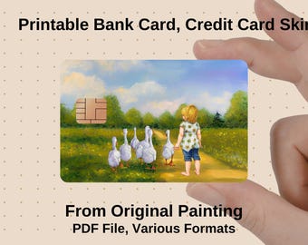 Printable Credit Card Skin, Girl with Geese Original Painting (PDF File)