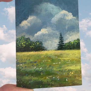 ORIGINAL ACEO, ferme par une journée d'été ensoleillée, peinture au couteau, carte à collectionner d'artiste, carte d'art, impressionnisme, objet de collection
