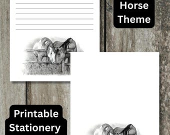 Horses Printable Stationery: Original Pencil Art Letter Writing Paper (Digital Download)