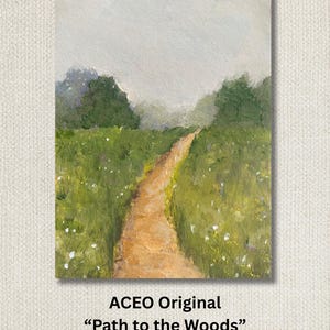 ORIGINAL ACEO, Le sentier des bois, carte à collectionner d'artiste, mini-peinture, impressionnisme, objet de collection, scène de campagne rustique, huile sur carton mat