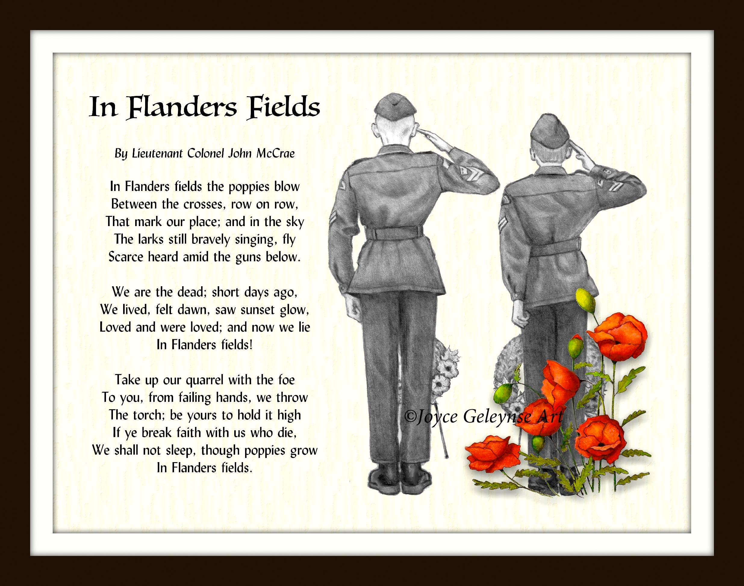 Printable Flanders Fields, Poem by John McCrae, Cadets Saluting, Pencil  Art, Poppies, World War One Poem, Remembrance Day, Veterans Day