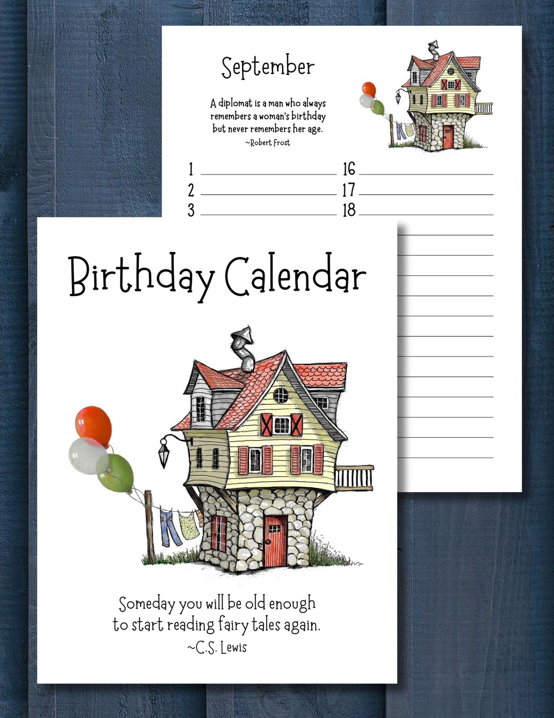 Printable Birthday Calendar: Whimsical House, Original Art (digital ...