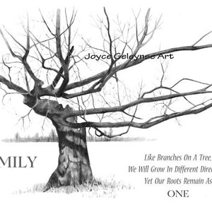 FAMILY Wall Art, ORIGINAL Art PRINTABLE, Gnarled Tree, Branches, Pencil Drawing, Screen Saver, Make Prints Cards Stickers, Digital download