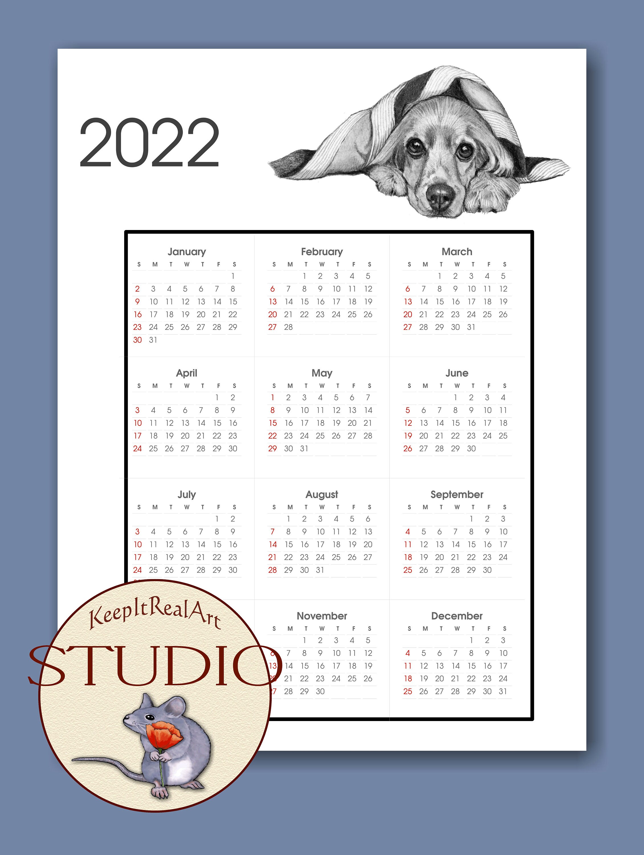 dog calendar printable one page 2022 cocker spaniel from etsy