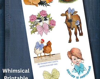 Hand-Illustrated Whimsical Stickers, Clipart (Digital Download)