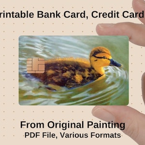 UTSKRIVBART Kredit-/Bankkortsskinn, Från Originalmålning, Ung Anka Simmar, Tryck och Klipp, Kommersiellt Bruk bild 1