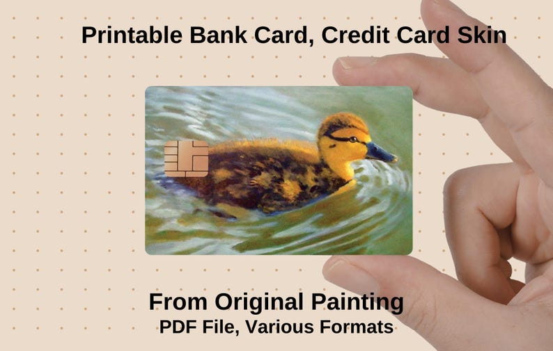 UTSKRIVBART Kredit-/Bankkortsskinn, Från Originalmålning, Ung Anka Simmar, Tryck och Klipp, Kommersiellt Bruk bild 1
