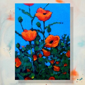 Impression ACEO, peinture coquelicots rouge vif, carte à collectionner d'artiste, petite impression d'art, carte d'art, art floral, botanique à collectionner