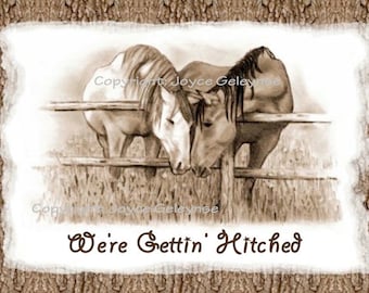 Western Wedding Invitation: Printable, Two Horses Nuzzling, Horse Couple, Drawing, Sepia, YOU PRINT, Digital Download