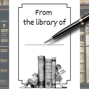 Ex libris imprimibles para niños, 8,9 x 12,7 cm. Lectura infantil, dibujo a lápiz, de la biblioteca, libros grandes, amantes de los libros, pegatinas de regalo.